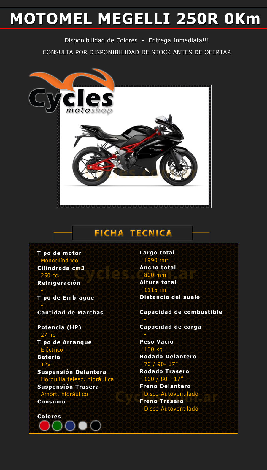 Motomel Megelli 250R - Cycles Moto shop