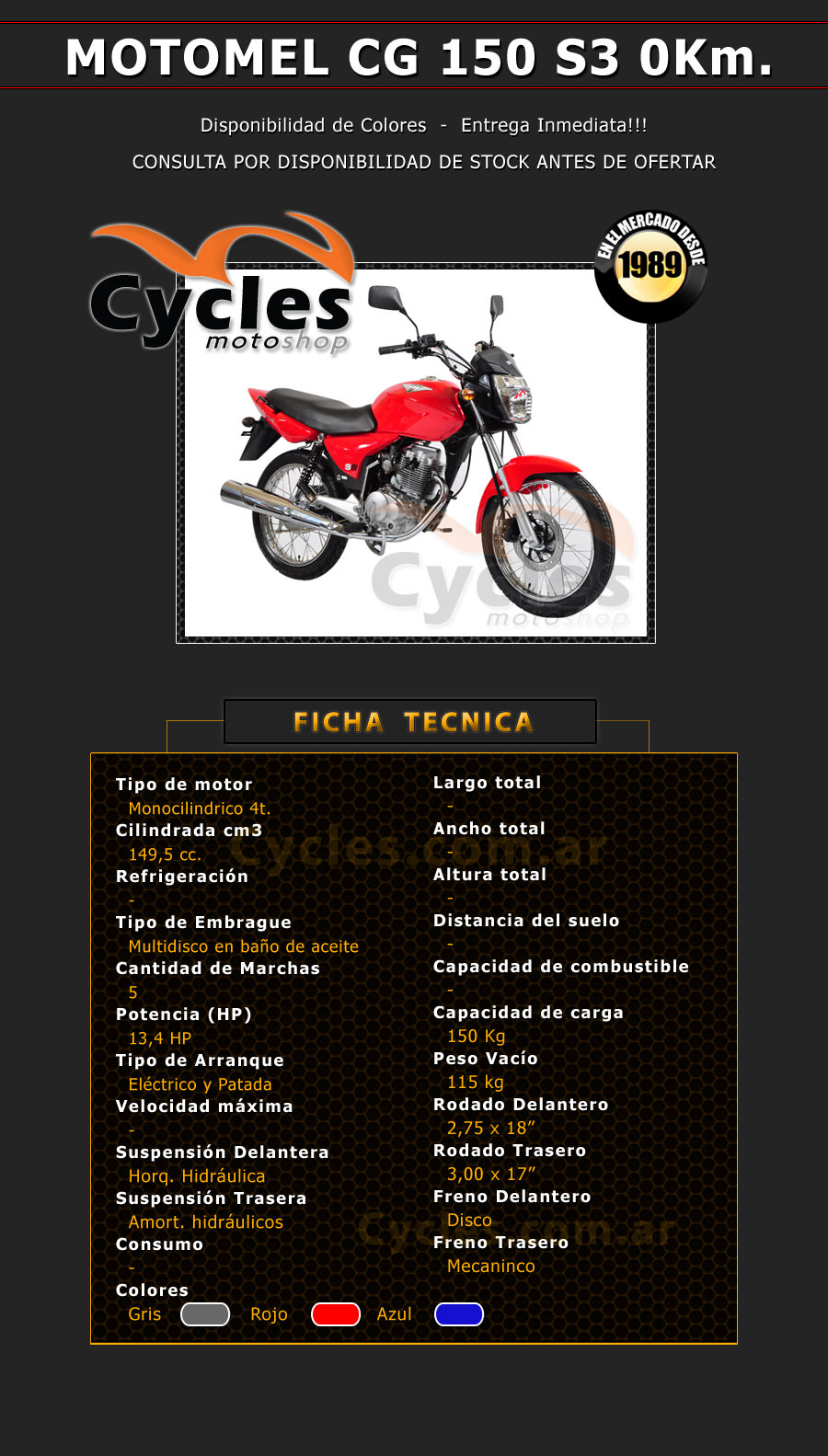 Motomel Cg 150 S3 - Cycles Moto shop