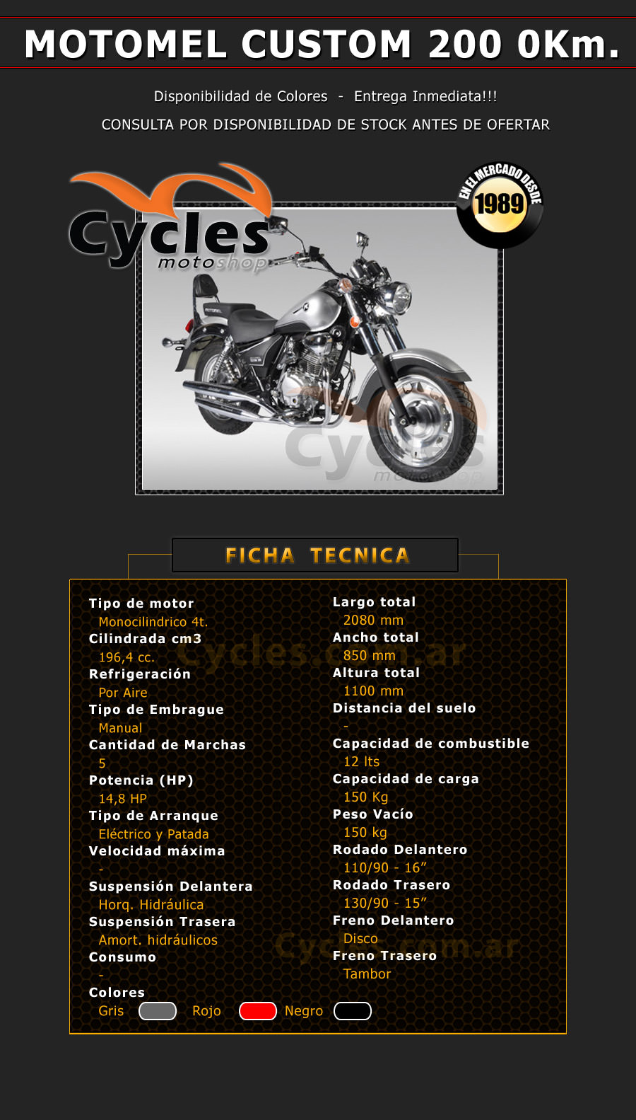 Motomel Custom 200 - Cycles Moto shop