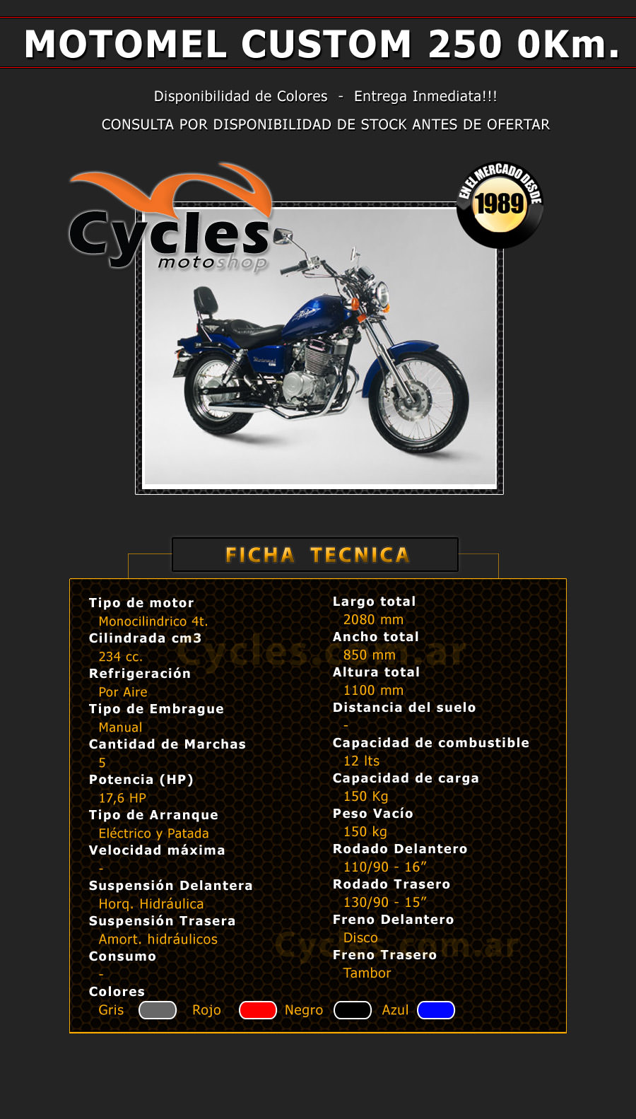Motomel Custom 250 - Cycles Moto shop
