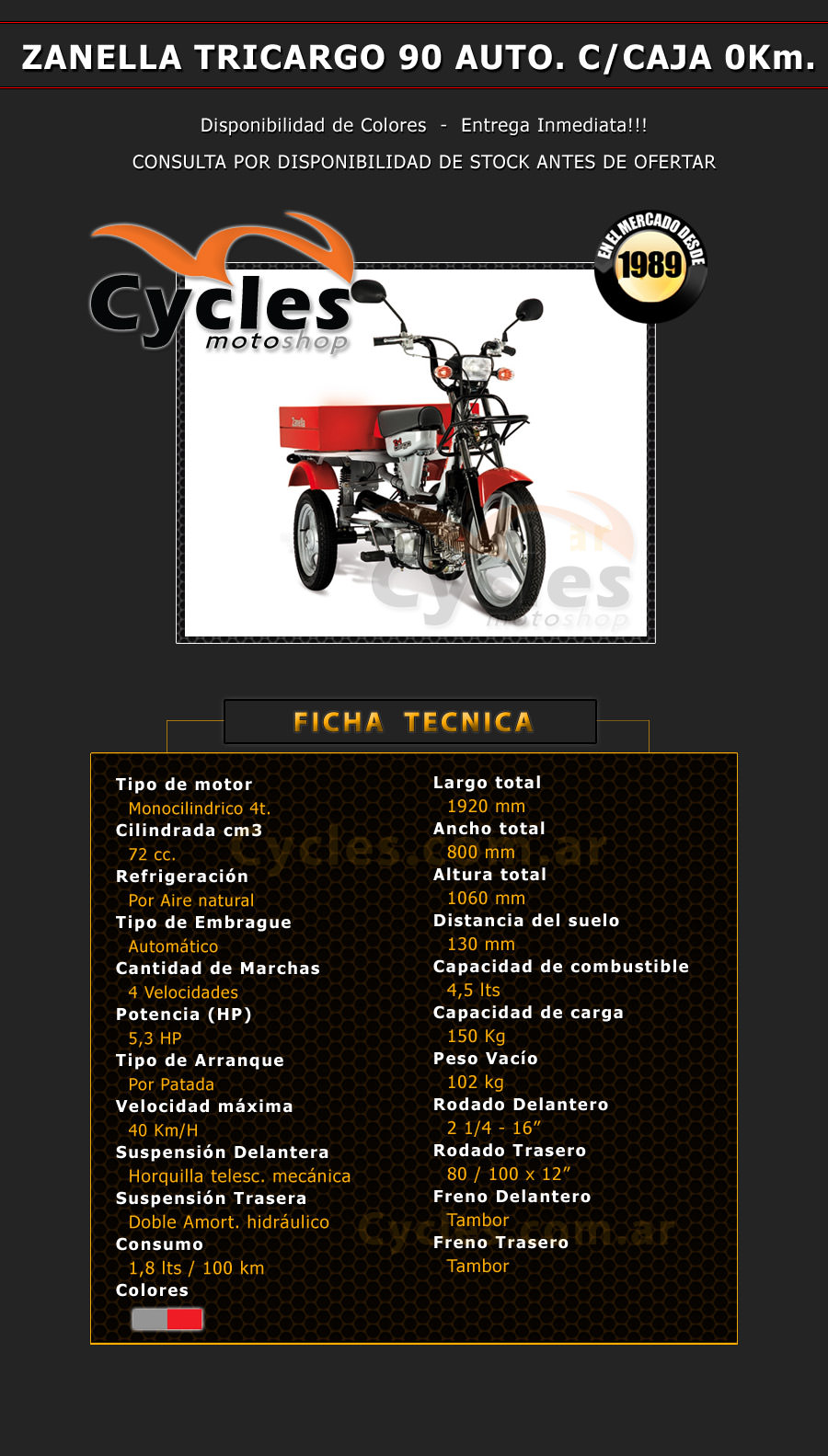 Zanella Tricargo 90 Auto C/ Caja - Cycles Moto shop